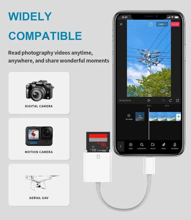 Alt view image 6 of 7 - [MFi Certified] Lightning to SD Card Reader for iPhone Lightning Camera Adapter Trail Camera Viewer SD Card Camera Memory Card Adapter Compatible with iPhone 14/13/12/11/XS/XR/X/8/7/iPad Plug and Play