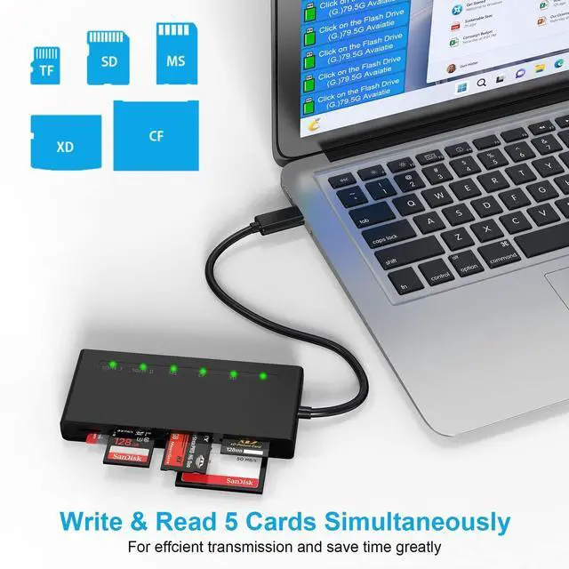 Alt view image 5 of 7 - USB C Multi Card Reader SD/TF/CF/XD/MS Type-C 5Gps High Speed 7-in-1 XD Picture Card Reader for SDXC SDHC TF Micro SD CF MS MMC Card Sony Memory Stick Pro Duo Adapter Read 5 Cards Simultaneously