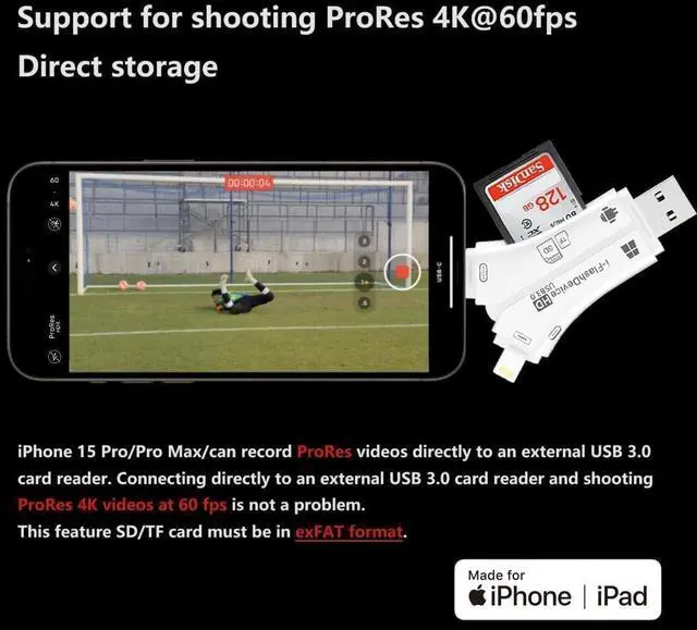 Alt view image 4 of 6 - 4-in-1 USB 3.0 SD/Micro SD Card Reader for iPhone iPad Android Mac Computer Camera Trail Camera Viewer Portable Memory Card Reader Adapter for iPhone ipad Charge(White)