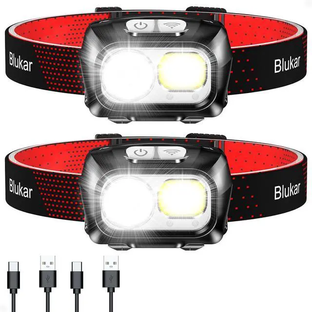 Main image of LED Headlamp Rechargeable 2000L Super Bright Headlight with Motion Sensor -Dimmable Brightness 8 Modes Spotlight&Floodlight&Red Light Combination IPX5 Waterproof for Hiking Camping - 2 Pack