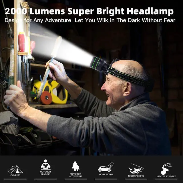 Alt view image 4 of 7 - 2000LM Super Bright LED Rechargeable Headlamp Zoomable Head lamp with 5 Lighting Modes 90° Adjustable & IP67 Waterproof for Camping | Hiking | Climbing | Fishing | Hunting | Auto Repair