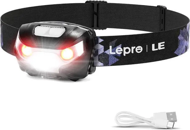 Main image of LED Headlamp Rechargeable - Super Bright Head Lamp with 5 Modes for Camping & Hiking Gear Essentials IPX4 Waterproof Headlight Flashlight with Red Light USB Cable Included