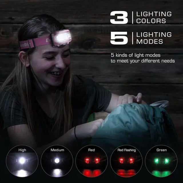 Alt view image 2 of 7 - Headlamp 2 Pack Kids Headlamp with Red Light and Memory Function Head Lamp for Adults and Kids with 5 Modes Bright Headlamps for Camping Running Batteries Included