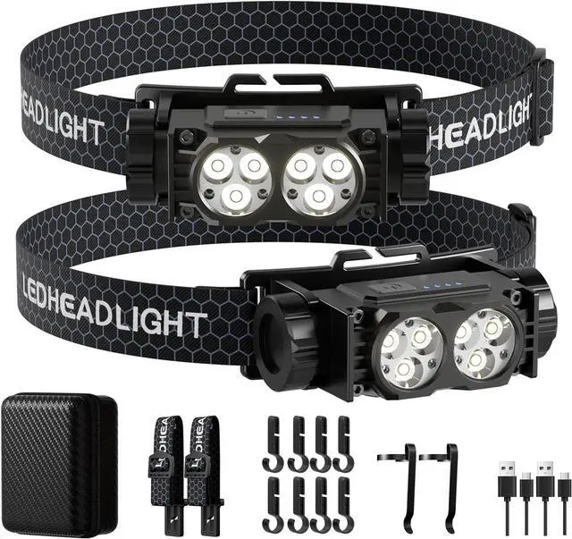 Main image of Headlamp Rechargeable 2PCS 4500L Super Bright Light Bright LED Rechargeable Headlight with White Light Waterproof Head Lamp with Headband for Outdoor Camping Hiking Camping Essentials Working