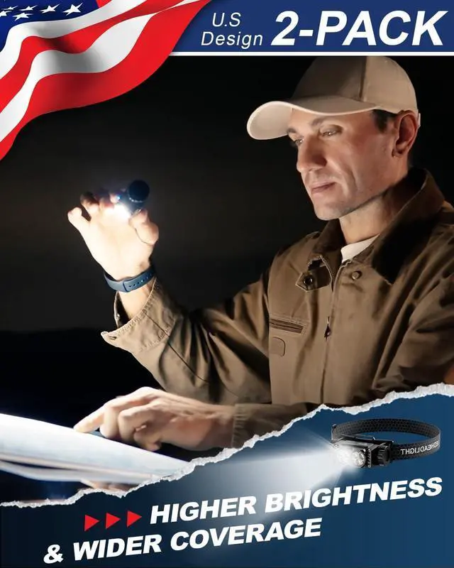 Alt view image 2 of 7 - Headlamp Rechargeable 2PCS 4500L Super Bright Light Bright LED Rechargeable Headlight with White Light Waterproof Head Lamp with Headband for Outdoor Camping Hiking Camping Essentials Working