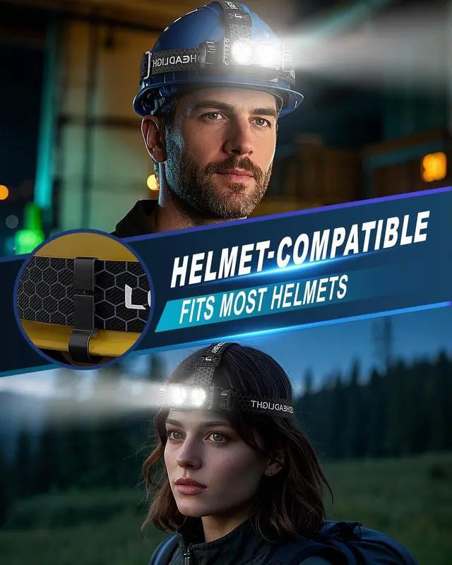 Alt view image 5 of 7 - Headlamp Rechargeable 2PCS 4500L Super Bright Light Bright LED Rechargeable Headlight with White Light Waterproof Head Lamp with Headband for Outdoor Camping Hiking Camping Essentials Working