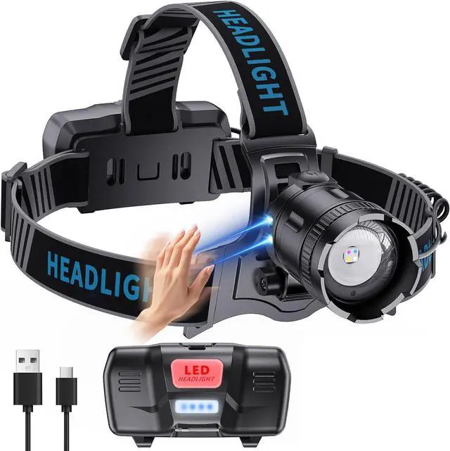 Main image of Led Headlamp Rechargeable 3000 Lumens Super Bright 4 Colors(BU/WH/YE) & UV Head Lamp with Motion Sensor &Zoomable 90°Adjustable & IPX7 Waterproof Headlight for Fishing Hard Hat Camping Hunting