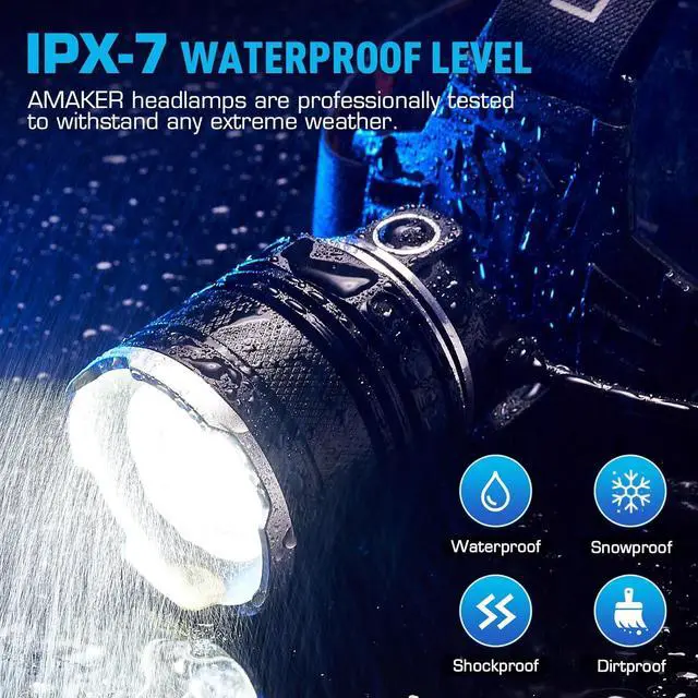 Alt view image 6 of 7 - LED Rechargeable Headlamp Super Bright with 5 Modes & IPX7 Level Waterproof USB Rechargeable Zoom Headlight 90° Adjustable for Outdoor Camping Running Cycling Climbing