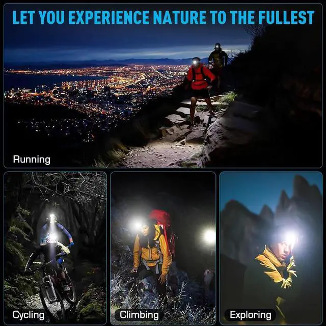 Alt view image 7 of 7 - LED Rechargeable Headlamp Super Bright with 5 Modes & IPX7 Level Waterproof USB Rechargeable Zoom Headlight 90° Adjustable for Outdoor Camping Running Cycling Climbing