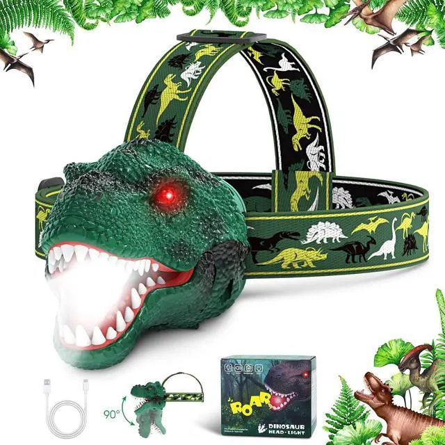 Main image of Kids Headlamp Rechargeable T-Rex Dinosaur Headlamp for Kids and LED Head Lamp Camping Gear Flashlight Hiking Accessories Headlight Toys Four Light Modes Suitable for Reading/Party Gift