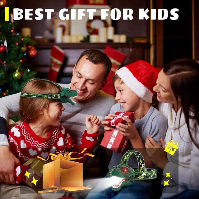 Alt view image 2 of 7 - Kids Headlamp Rechargeable T-Rex Dinosaur Headlamp for Kids and LED Head Lamp Camping Gear Flashlight Hiking Accessories Headlight Toys Four Light Modes Suitable for Reading/Party Gift