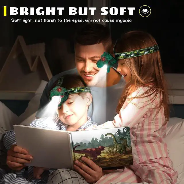 Alt view image 3 of 7 - Kids Headlamp Rechargeable T-Rex Dinosaur Headlamp for Kids and LED Head Lamp Camping Gear Flashlight Hiking Accessories Headlight Toys Four Light Modes Suitable for Reading/Party Gift