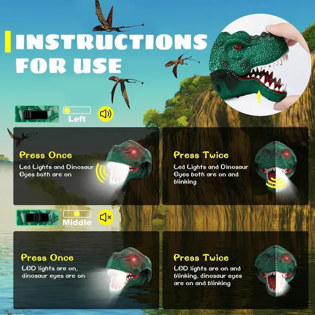 Alt view image 6 of 7 - Kids Headlamp Rechargeable T-Rex Dinosaur Headlamp for Kids and LED Head Lamp Camping Gear Flashlight Hiking Accessories Headlight Toys Four Light Modes Suitable for Reading/Party Gift