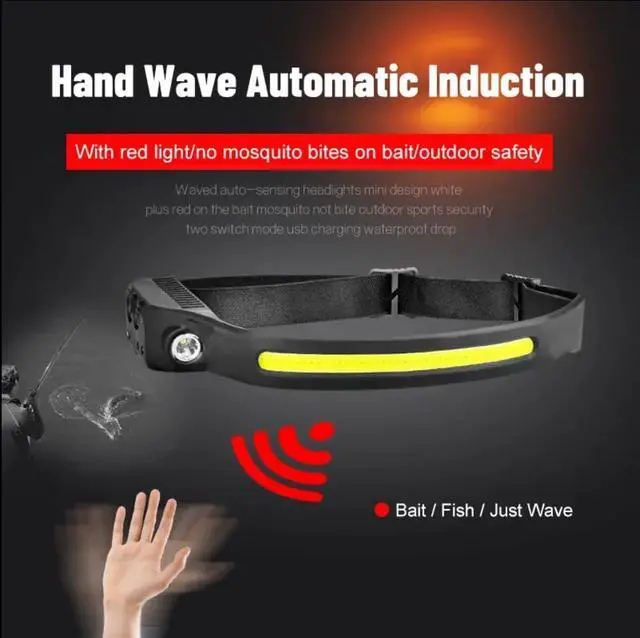 Alt view image 5 of 7 - LED Headlamp Rechargeable Flashlight 270° Wide Beam Headlight Motion Sensor Head Lamp 5Mode Headlamps Adjustable Headband Outdoor Waterproof Head Light for Running Camping Hiking Fishing