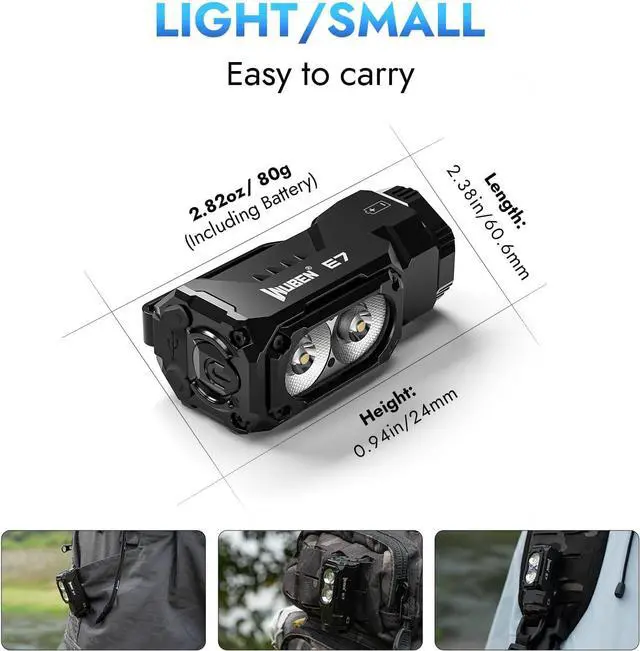 Alt view image 7 of 7 - E7 1800 Lumen Rechargeable Mini Flashlight with Magnet - Super Bright 6 Modes EDC Flashlight Typ-C Rechargeable LED IP68 Pocket Flashlight for Headlamp Use Rescue Camping