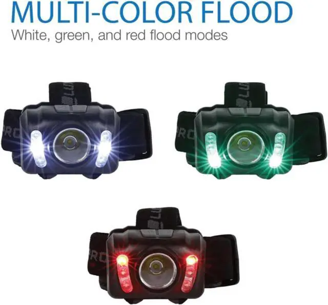 Alt view image 6 of 7 - LP345V2 LED Headlamp - Bright 300 Lumen Head Lamp for Outdoors Camping & Hiking - 6 Light Modes White Green & Red Light - IPX4 Waterproof - Adjustable Headband - Batteries Included - 2 Pack