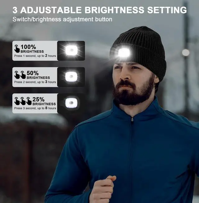 Alt view image 4 of 6 - Unisex Hat with Light USB Rechargeable LED Beanie Winter Warm Knitted Headlamp Hat Gifts for Men Him Dad Husband