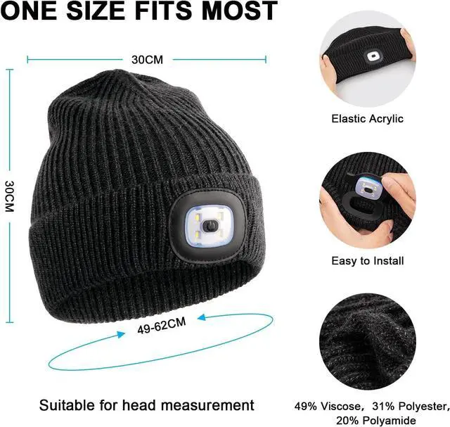 Alt view image 3 of 6 - Unisex Hat with Light USB Rechargeable LED Beanie Winter Warm Knitted Headlamp Hat Gifts for Men Him Dad Husband