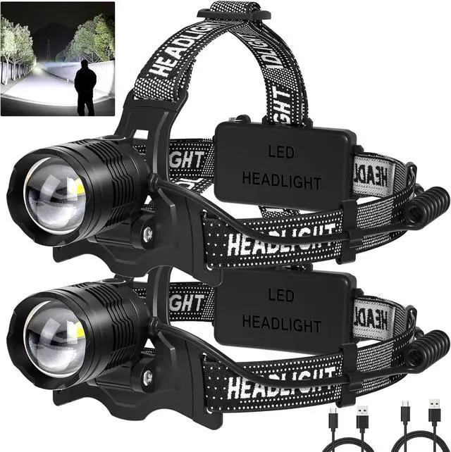 Main image of LED Headlamp Rechargeable 2Pack 3000 Lumens Bright Head Lamp 90° Adjustable Head Lights for Forehead with 3 Modes Long Runtime & Waterproof Headlamps for Adults Camping Hiking