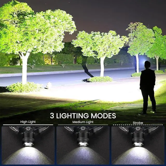 Alt view image 4 of 7 - LED Headlamp Rechargeable 2Pack 3000 Lumens Bright Head Lamp 90° Adjustable Head Lights for Forehead with 3 Modes Long Runtime & Waterproof Headlamps for Adults Camping Hiking