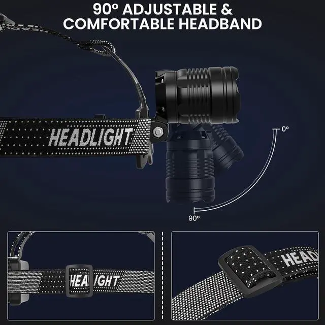 Alt view image 6 of 7 - LED Headlamp Rechargeable 2Pack 3000 Lumens Bright Head Lamp 90° Adjustable Head Lights for Forehead with 3 Modes Long Runtime & Waterproof Headlamps for Adults Camping Hiking
