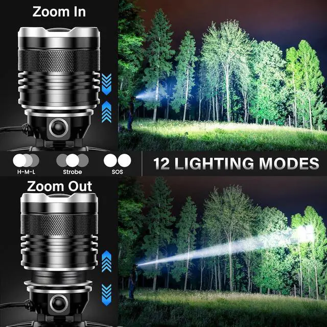 Alt view image 5 of 7 - LED Rechargeable Headlamp 4500 High Lumens, 95 Hours Endurance Head Lamp with Zoomable & 12 Modes & IPX7 Waterproof & 125° Adjustable, Super Bright Head Light for Outdoor, Camping, Hard Hat