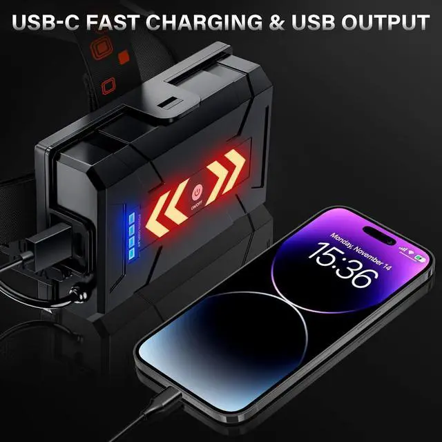 Alt view image 6 of 7 - LED Rechargeable Headlamp 4500 High Lumens, 95 Hours Endurance Head Lamp with Zoomable & 12 Modes & IPX7 Waterproof & 125° Adjustable, Super Bright Head Light for Outdoor, Camping, Hard Hat