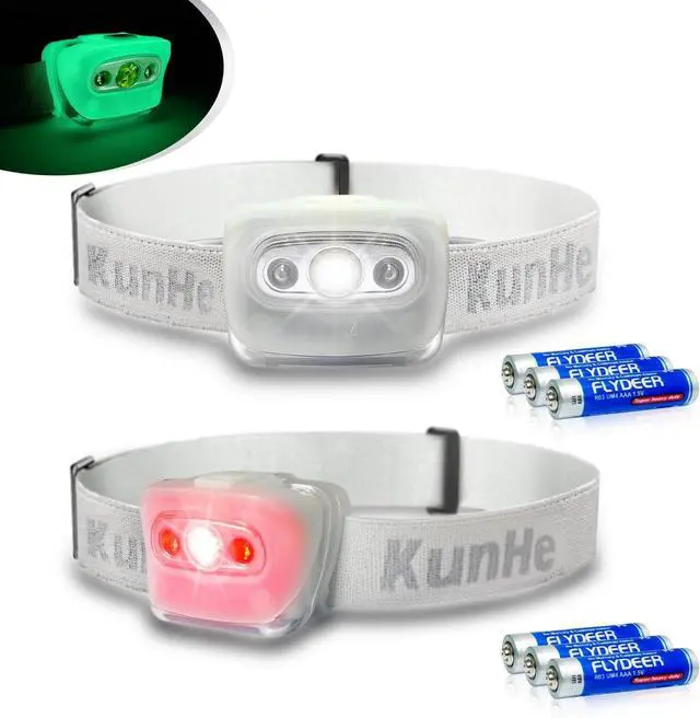 Main image of 2 Pack LED Headlamp Flashlight for Adults & Kids Camping Hiking Glow in The DarkHead Lamp with White & Red Light Comfortable Headband Lightweight & Waterproof with 6 AAA Batteries
