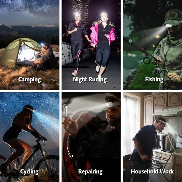 Alt view image 7 of 7 - 2 Pack LED Headlamp Flashlight for Adults & Kids Camping Hiking Glow in The DarkHead Lamp with White & Red Light Comfortable Headband Lightweight & Waterproof with 6 AAA Batteries