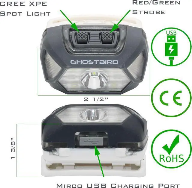 Alt view image 7 of 7 - Ghost Bird Seiker X1 Head Lamp - LED Rechargeable Cree XPE - Waterproof IPX7 Freezeproof Smashproof Perfect for Your Running Camping Backpacking Hunting and Cycling Adventures