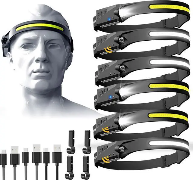 Main image of Rechargeable Headlamp 6 PCS 230°Beam Headlamp for Adults 6 Mode Camping & Spotlight Motion Sensor Lightweight Headlights Flashlight