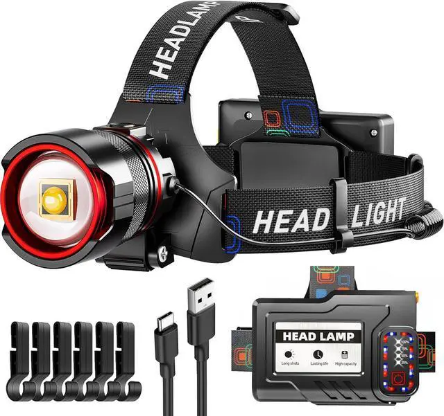 Main image of Rechargeable LED Headlamps High lumens Headlamp with Motion Sensor & Zoomable 12 Modes IPX7 Waterproof Headlight for Forehead 125° Adjustable & Brightest Head Lamp for Adults Camping Hardhat