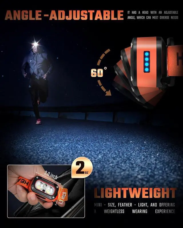 Alt view image 5 of 7 - DARKBEAM LED Headlamp High Lumens USB Rechargeable Dual Light Headlight for Hardhat with Motion Sensor, Red Warning Light Up/Down Adjustable, Waterproof Head Lamps for Camping, Car Maintenance, 2 Pack