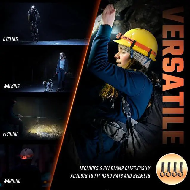 Alt view image 7 of 7 - DARKBEAM LED Headlamp High Lumens USB Rechargeable Dual Light Headlight for Hardhat with Motion Sensor, Red Warning Light Up/Down Adjustable, Waterproof Head Lamps for Camping, Car Maintenance, 2 Pack