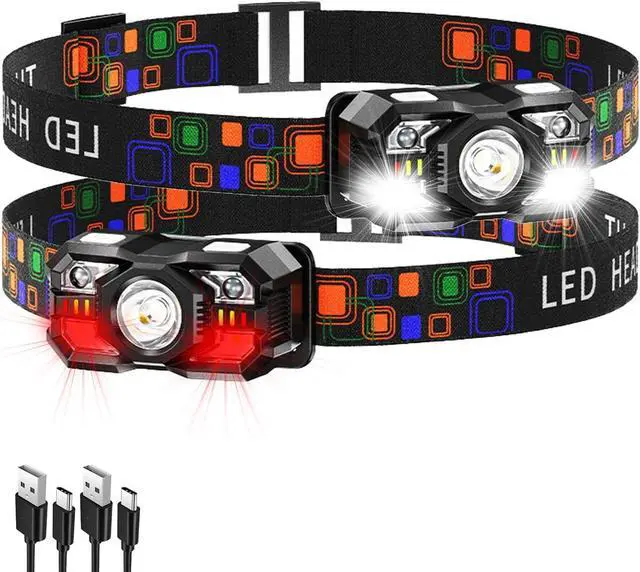 Main image of 2 Pack Headlamp Flashlight Head Lamps led Rechargeable Headlight Motion Sensor Head Lamp 10 Mode for Outdoor Camping Gear Hiking Fishing Running Cycling Headlight Emergency Lights for Home