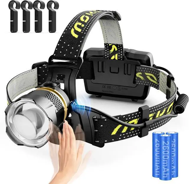 Main image of Rechargeable Headlamp 2500LM 40H Long Lasting Battery Powered 7 Modes Headlight with Motion Sensor IP68 Waterproof 90° Adjustable Head Lamp Zoomable Led Headlamp for Running Camping