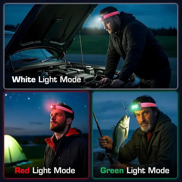 Alt view image 4 of 7 - Rechargeable Headlamp 2 Pack Kids Headlamp with White/Red/Green Light and Memory Function Head Lamp for Adult and Kid with 5 Modes 120° Adjustable LED Headlamp for Camping Running-Pink