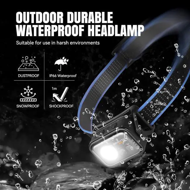 Alt view image 5 of 7 - HC01 1000 Lumen Rechargeable Headlamp USB-C/AAA Dual Power Red Light & 45H Runtime (Low Mode) Patented Adjustable Headband for Camping Hunting Hard Hat