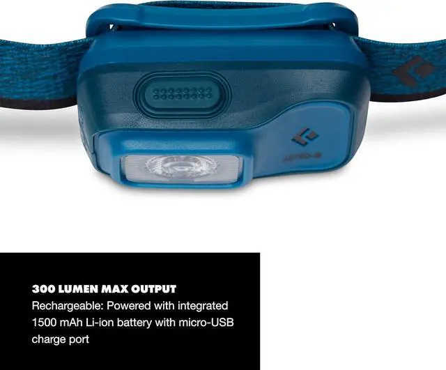 Alt view image 3 of 5 - Astro 300-R Rechargeable LED Headlamp Dimmable IPX4 Rainproof Headlamp for Camping Hiking Running Work Travel Azul