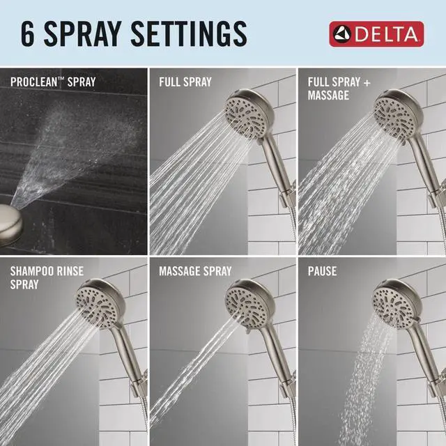 Alt view image 4 of 6 - Faucet ProClean Brushed Nickel Shower Head with Handheld Showerhead with High Pressure Spray Handheld Shower Head 6 Spray Settings SpotShield Brushed Nickel 75740SN