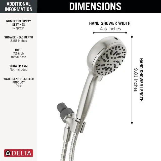 Alt view image 5 of 6 - Faucet ProClean Brushed Nickel Shower Head with Handheld Showerhead with High Pressure Spray Handheld Shower Head 6 Spray Settings SpotShield Brushed Nickel 75740SN