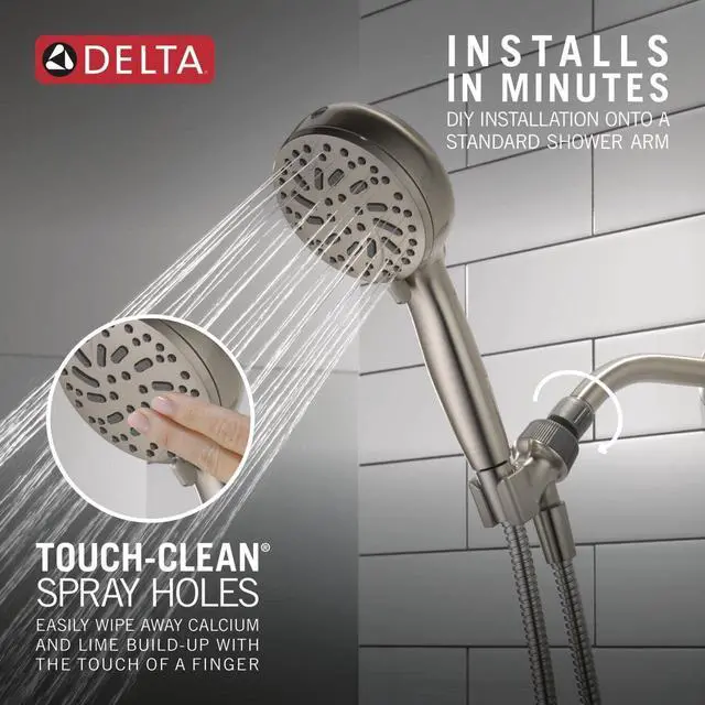 Alt view image 6 of 6 - Faucet ProClean Brushed Nickel Shower Head with Handheld Showerhead with High Pressure Spray Handheld Shower Head 6 Spray Settings SpotShield Brushed Nickel 75740SN