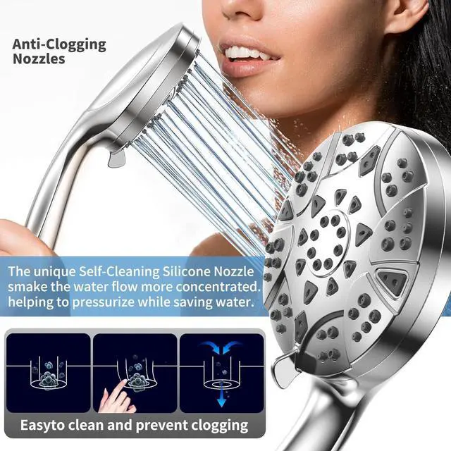 Alt view image 4 of 6 - High Pressure 8-mode 5 Handheld Shower Head with 5 ft Stainless Steel Hose and Adjustable Bracket Built-in Power Wash to Clean Tub Clean Corner Tile & Pets