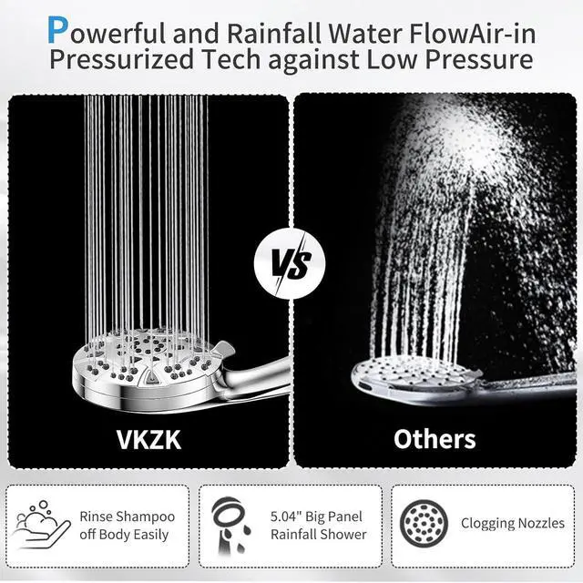 Alt view image 5 of 6 - High Pressure 8-mode 5 Handheld Shower Head with 5 ft Stainless Steel Hose and Adjustable Bracket Built-in Power Wash to Clean Tub Clean Corner Tile & Pets