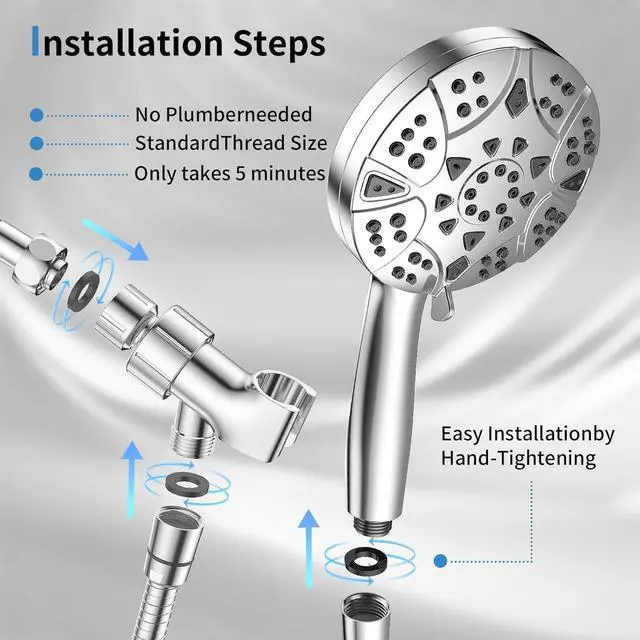 Alt view image 3 of 6 - High Pressure 8-mode 5 Handheld Shower Head with 5 ft Stainless Steel Hose and Adjustable Bracket Built-in Power Wash to Clean Tub Clean Corner Tile & Pets