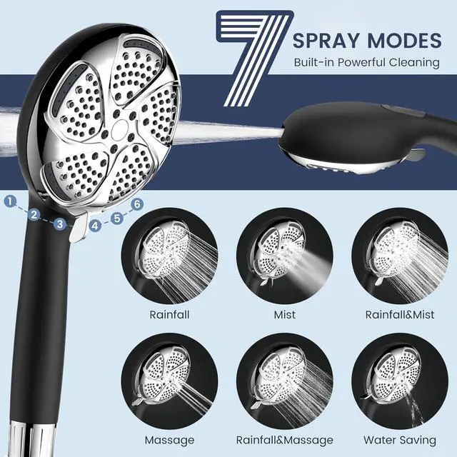 Alt view image 5 of 7 - Filtered Shower Head with Handheld High Pressure 7-Spray Showerhead with Filters for Hard Water - Remove Chlorine Reduce Dry Itchy Skin Anti-clog Nozzles Power Wash to Clean Tub Tile & Pet