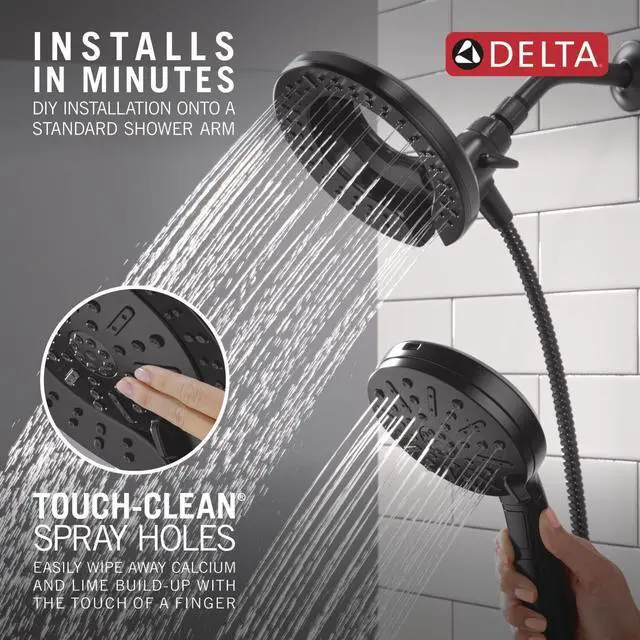 Alt view image 7 of 7 - Faucet 6-Setting In2ition 2-in-1 Dual Shower Head with ProClean Spray Matte Black Round Shower Head with Hose Hand Held Shower Head Matte Black 75655BL