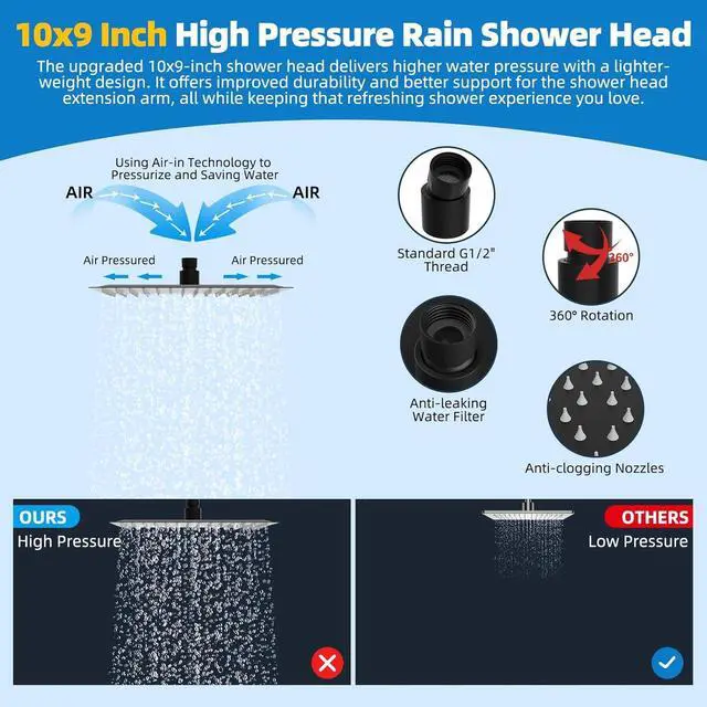 Alt view image 4 of 7 - All Metal Shower Head 10 High Pressure Rainfall Shower Head Showerhead Combo Handheld Shower Wand 12 Adjustable Curved Shower Extension Arm 71 Hose Shower Head Holder Matte Black