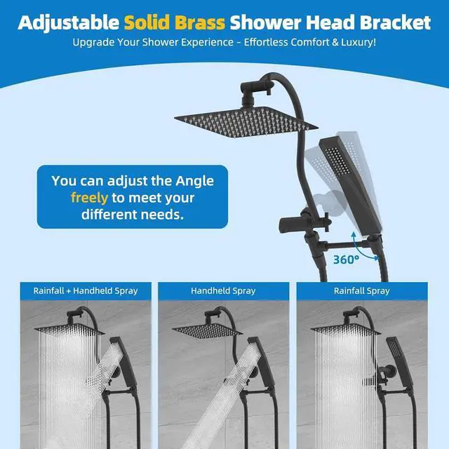 Alt view image 6 of 7 - All Metal Shower Head 10 High Pressure Rainfall Shower Head Showerhead Combo Handheld Shower Wand 12 Adjustable Curved Shower Extension Arm 71 Hose Shower Head Holder Matte Black