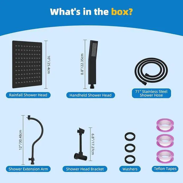 Alt view image 7 of 7 - All Metal Shower Head 10 High Pressure Rainfall Shower Head Showerhead Combo Handheld Shower Wand 12 Adjustable Curved Shower Extension Arm 71 Hose Shower Head Holder Matte Black